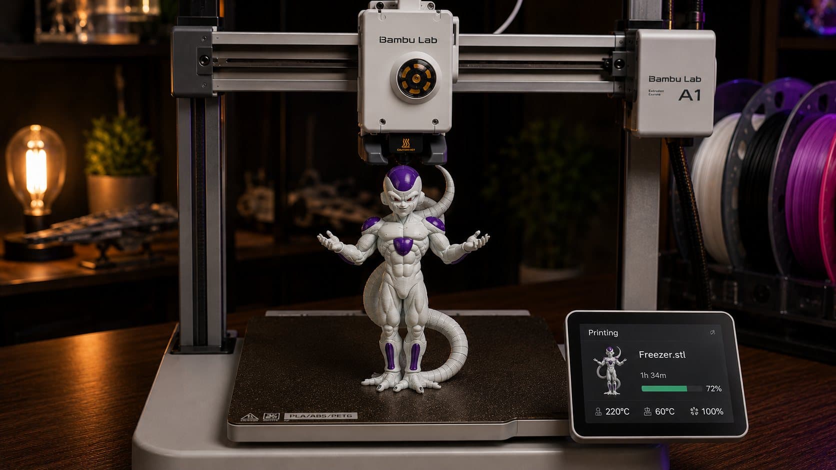 Figura BANCECLOV recién impresa en una Bambu Lab A1